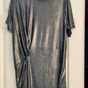 Mango Foil Metallic Silver Knot Detail Short Sleeve Party Dress size 6